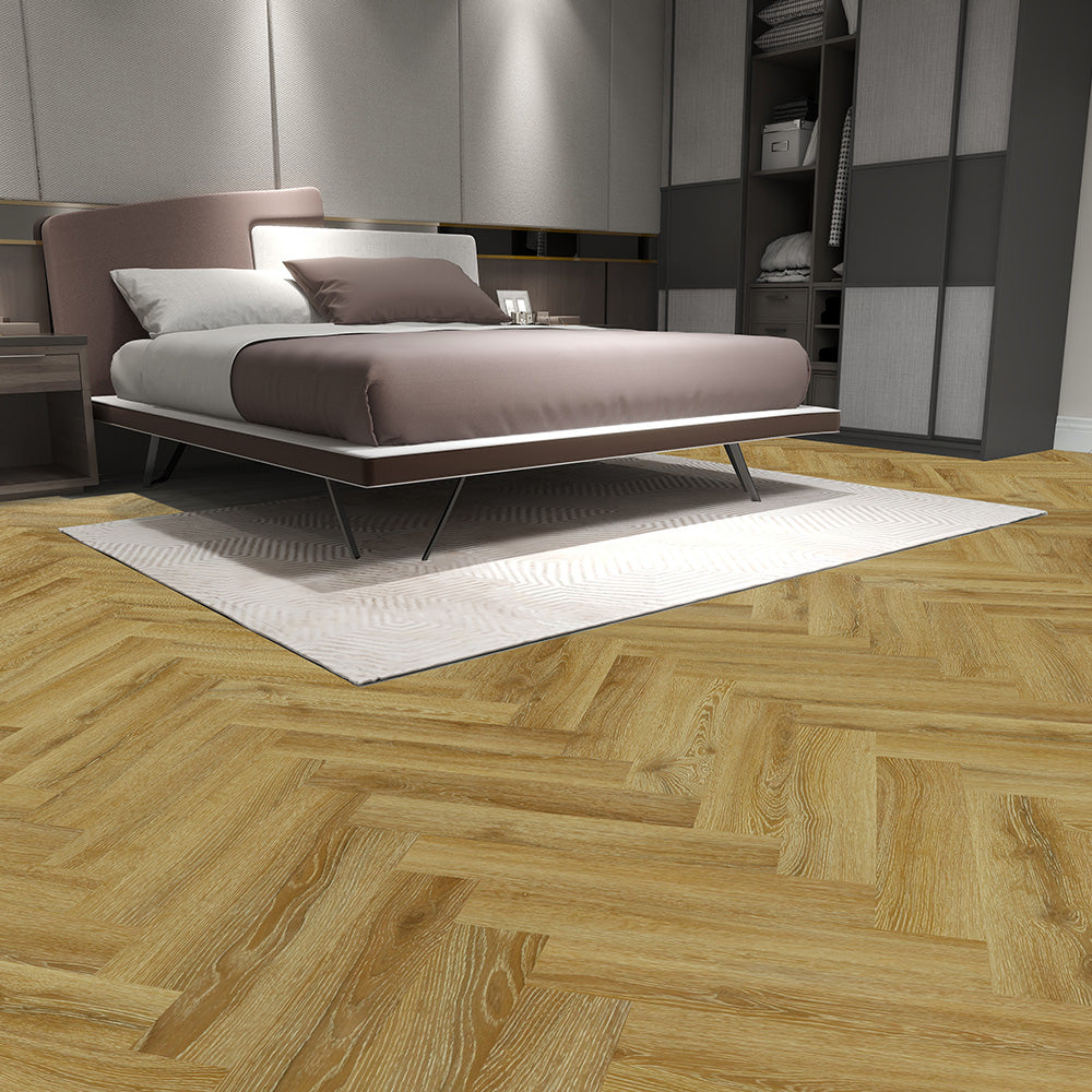 Lusso Portofino Dry Back Herringbone Sunshine Oak