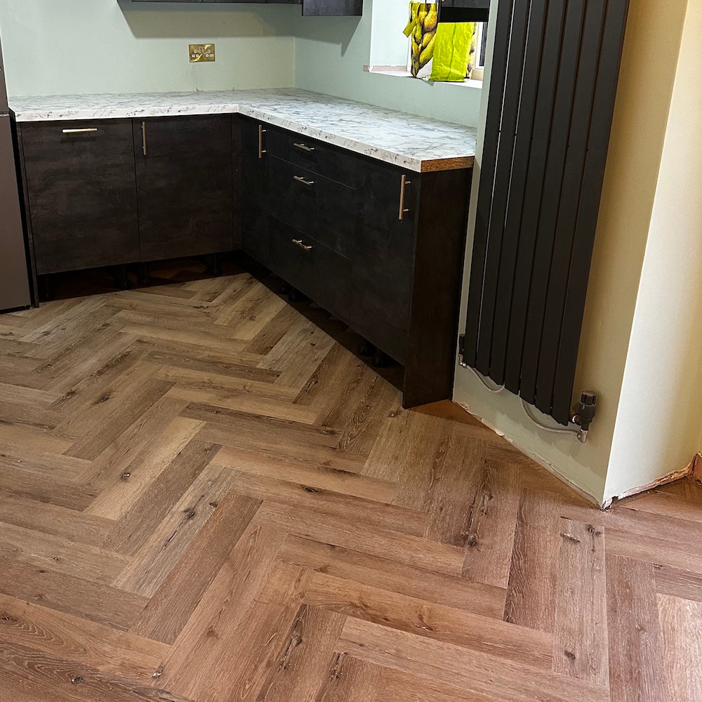 Lusso Portofino Herringbone Voyager Oak Glue Down LVT Vinyl Flooring