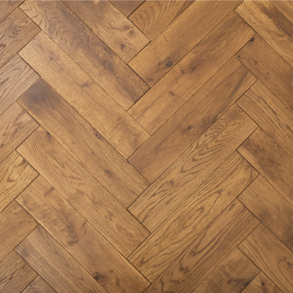 Lusso Verona Smoked Golden Smooth Oiled Rustic Herringbone Solid Oak Flooring