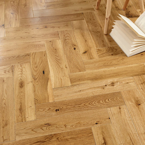 Lusso Carrara Luxe Natural Lacquered Oak Herringbone Engineered Wood Flooring