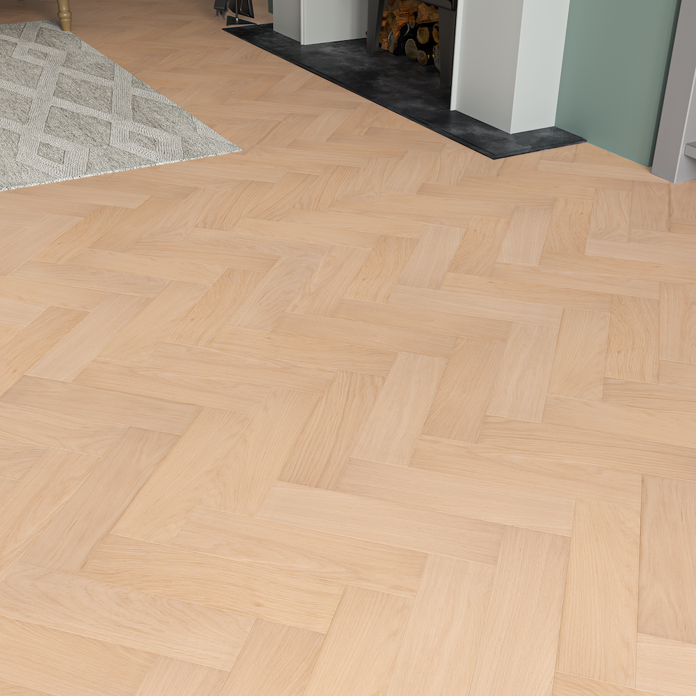 Lusso Carrara Luxe Unfinished Oak Herringbone Engineered Wood Flooring