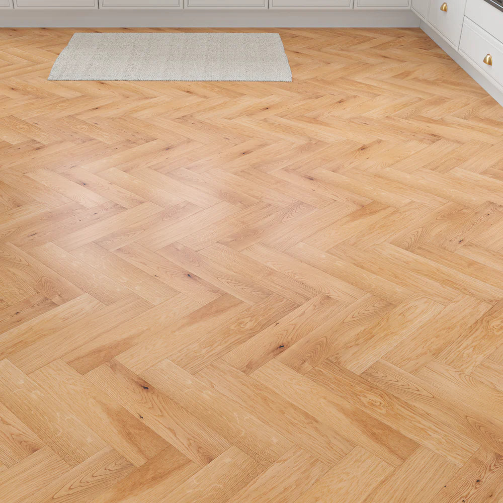 Lusso Venice Luxe Golden Oak Brushed & Oiled Herringbone Engineered Wood Flooring 20/6mm